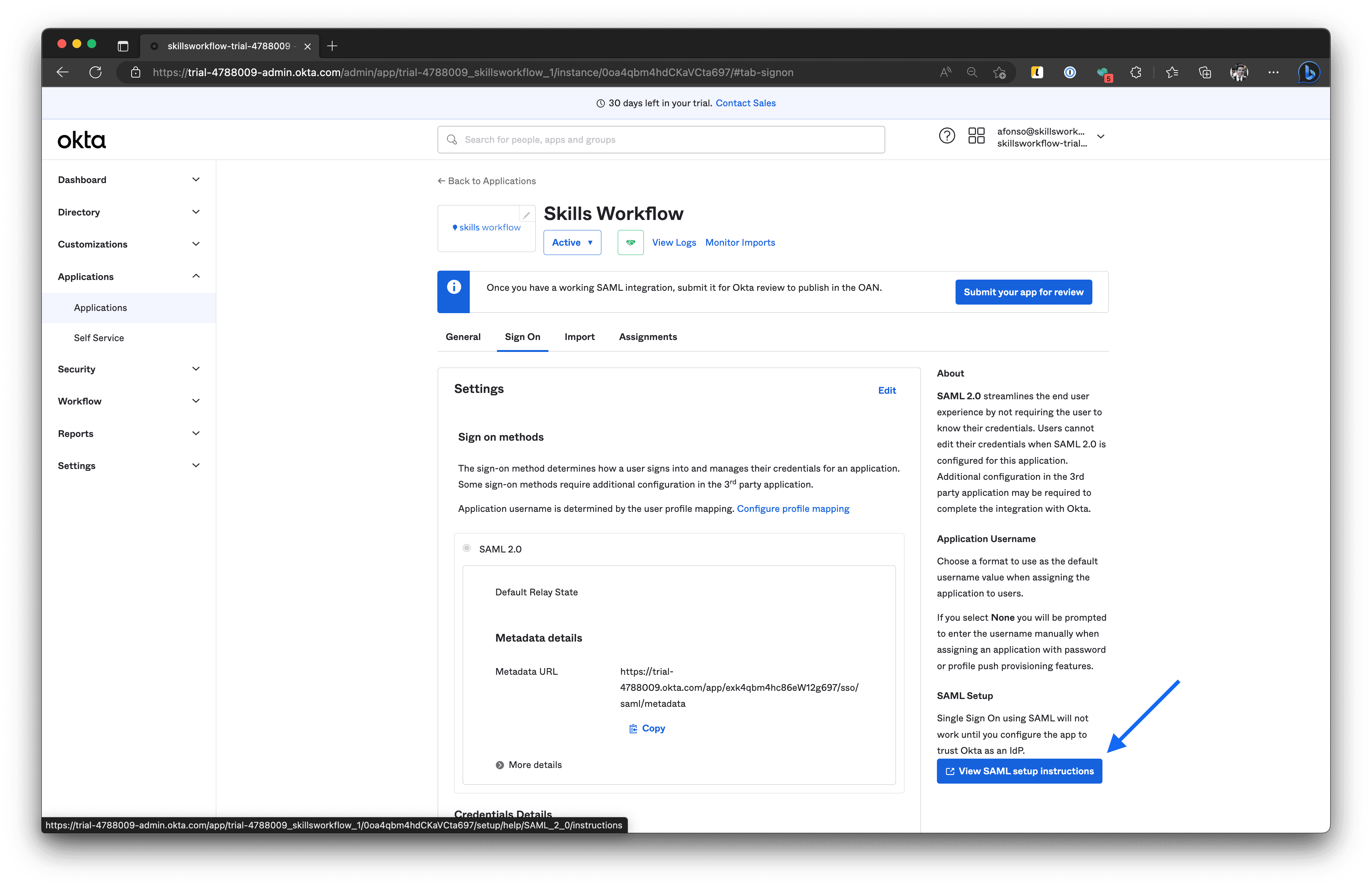 Screenshot shows te metadata configuration.