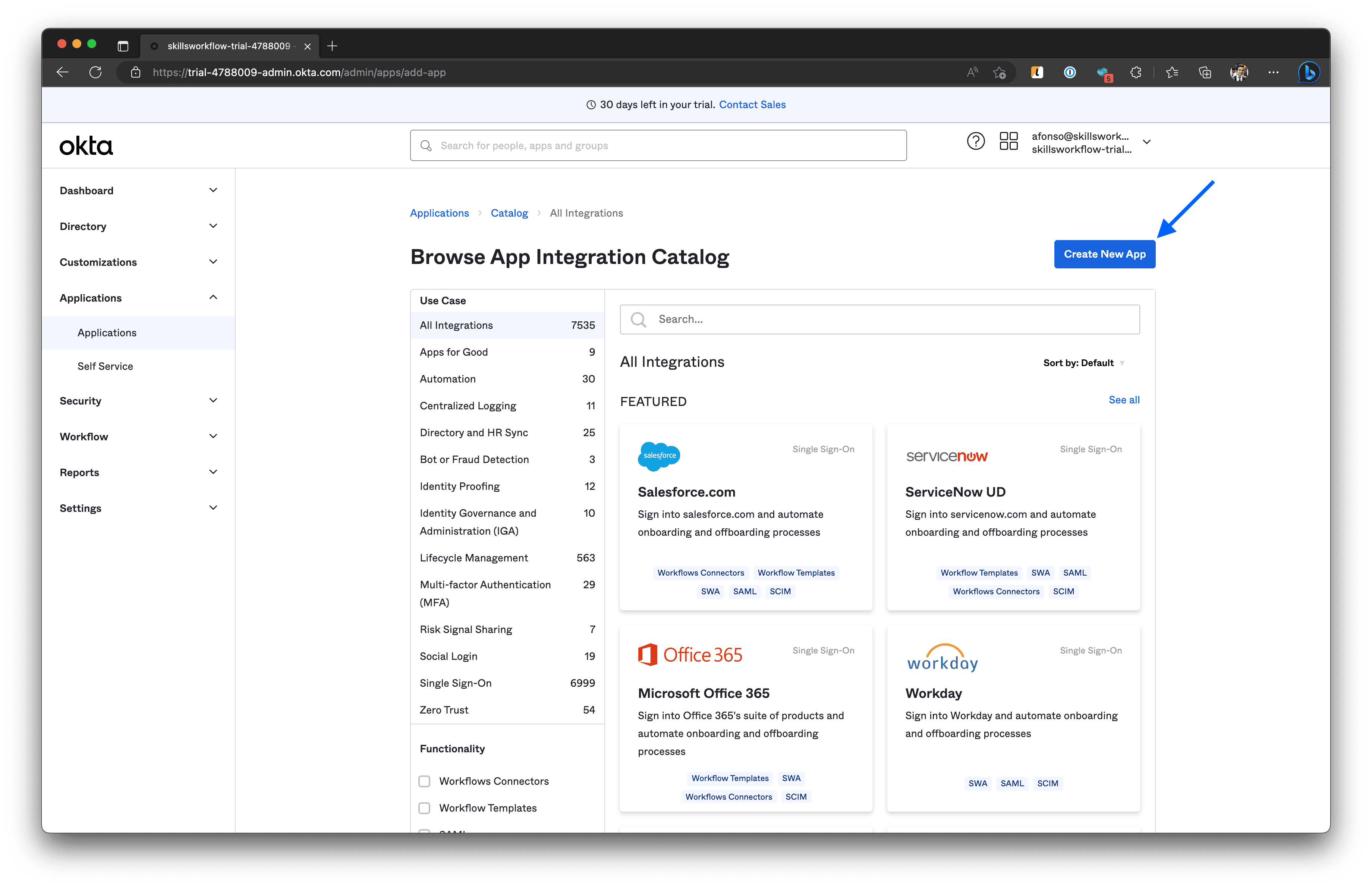 Screenshot shows button to create a new App.