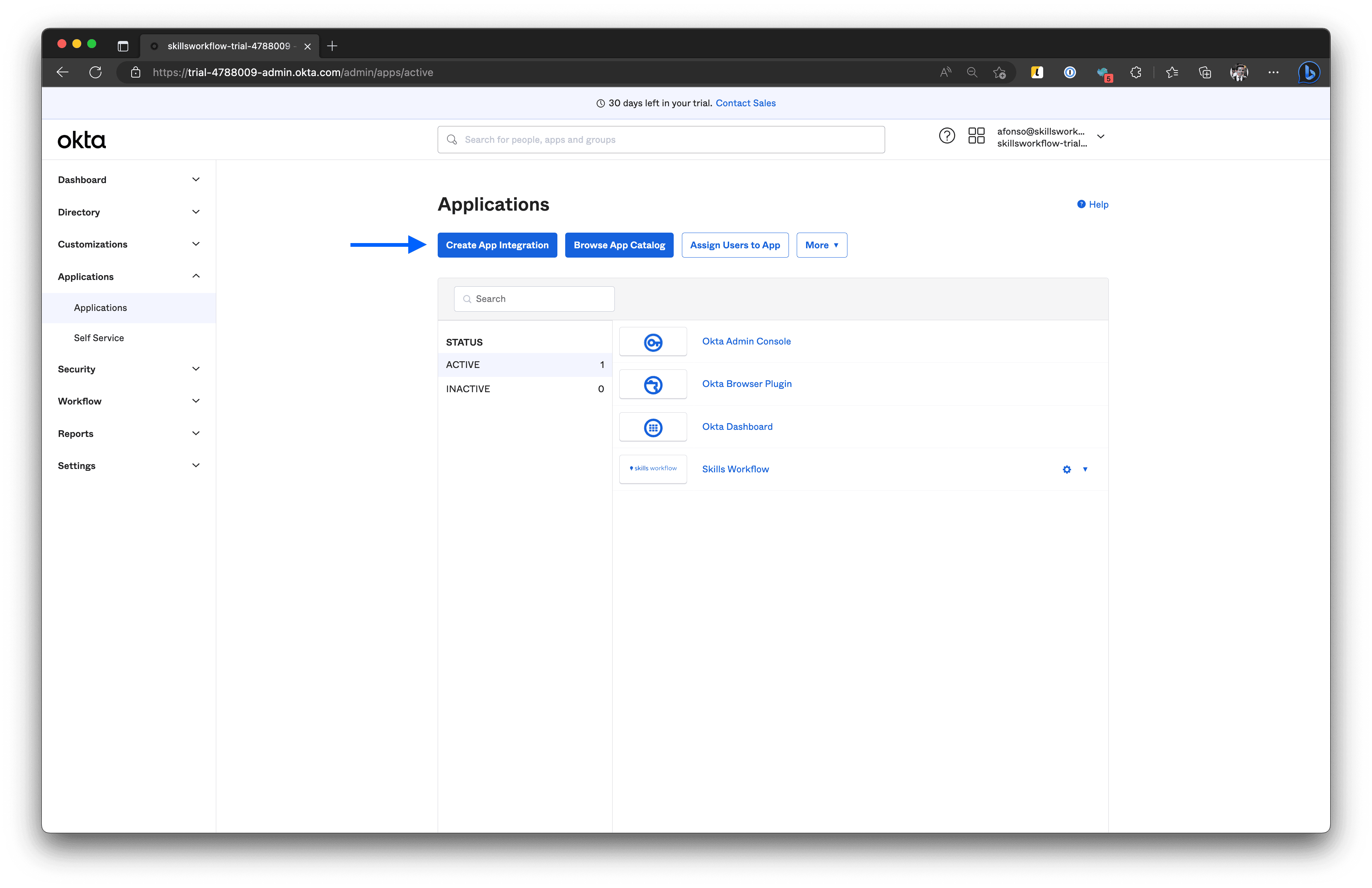Screenshot shows button to create a new App.