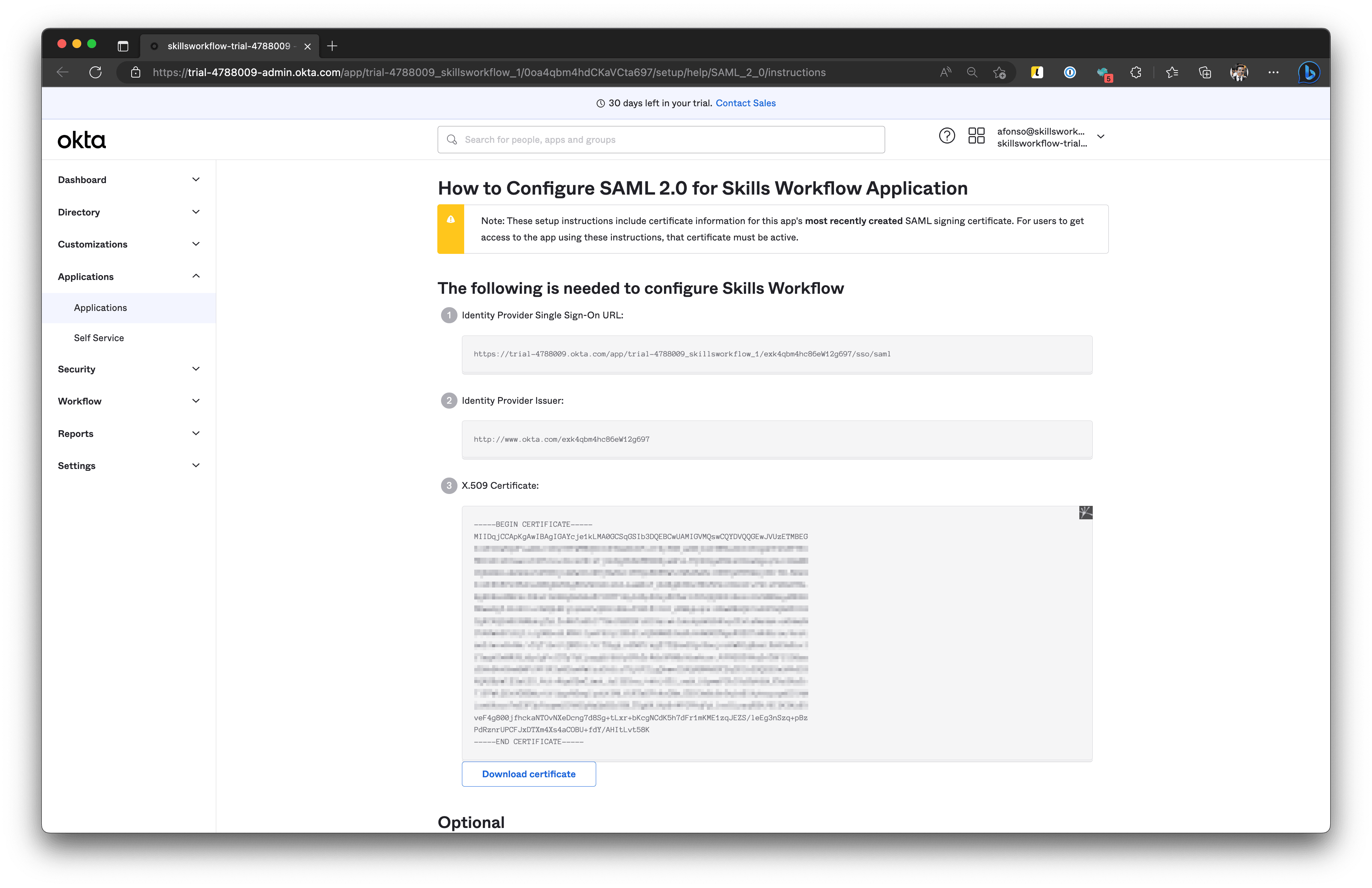 Screenshot shows Okta Configuration.